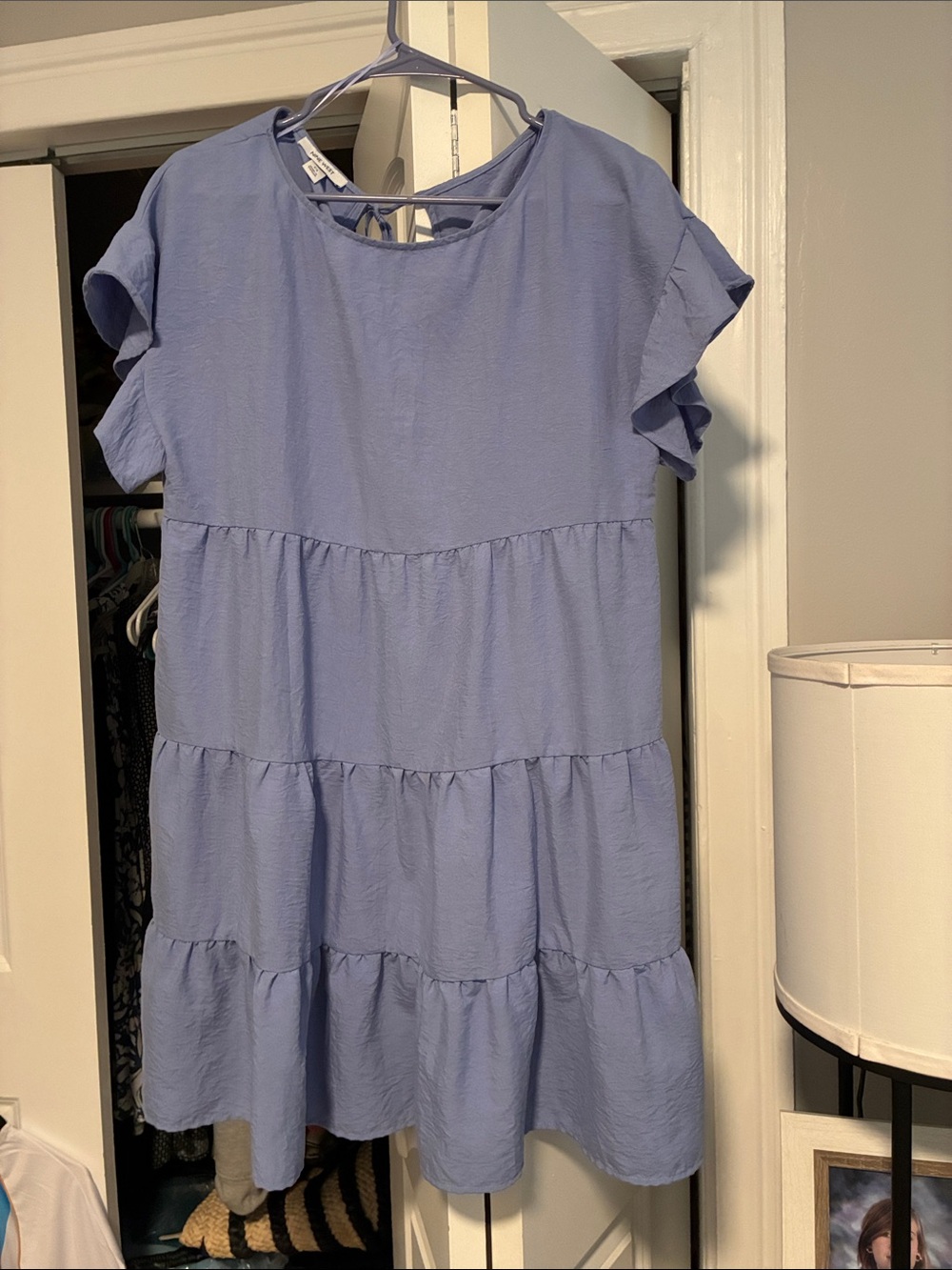 Nine West light purple Tiered Flutter-Sleeve Dress